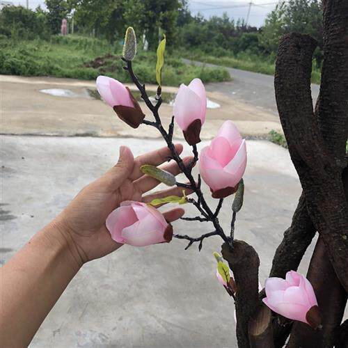 销售仿真广玉兰盆景城市节日装饰绢花仿真树枝仿真玉兰花树
