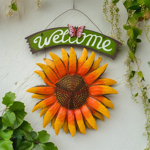 铁艺太阳花挂饰墙面装饰品壁饰向日葵欢迎牌水壶挂件阳台花园布置