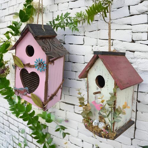 户外花园庭院布置景观木质鸟窝阳台院子园艺装饰摆件仿真鸟屋挂件 - 封面