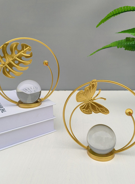 龟背玄关水晶球金属装饰摆件轻奢