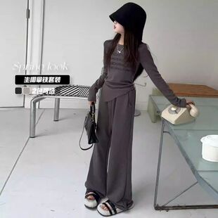 女童套装2025春秋新款港风时髦阔腿裤中大童不规则上衣休闲两件套