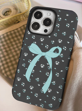 韩系黑色碎花蝴蝶结iPhone15二合一菲林适用14plus简约苹果12/13温柔16promax小众女iphonex防摔保护手机壳xr