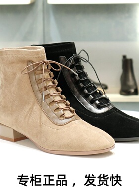 COMELY康莉2025粗跟尖头后拉链弹力瘦瘦靴短靴裸靴女靴子KYQ58655