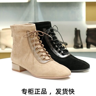 COMELY康莉2025粗跟尖头后拉链弹力瘦瘦靴短靴裸靴女靴子KYQ58655