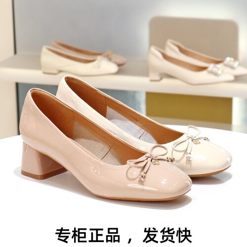 康莉粗跟方头蝴蝶结玛丽珍鞋女鞋