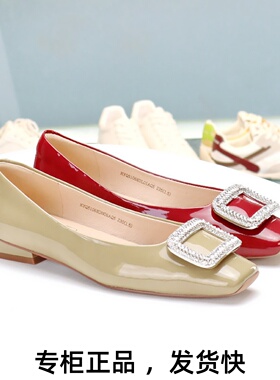 COMELY康莉2026新款方头低跟牛漆皮方扣水钻通勤舒适单鞋KYQ51068