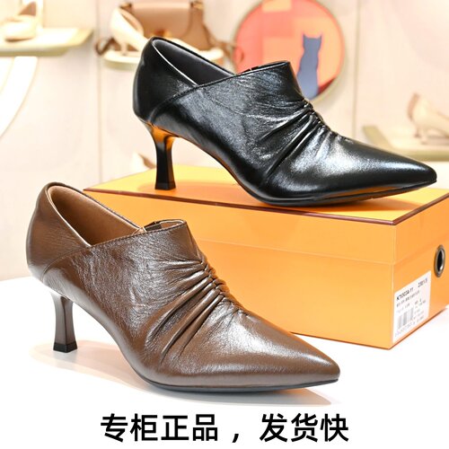 接吻猫一脚蹬软羊皮裸靴高跟女鞋