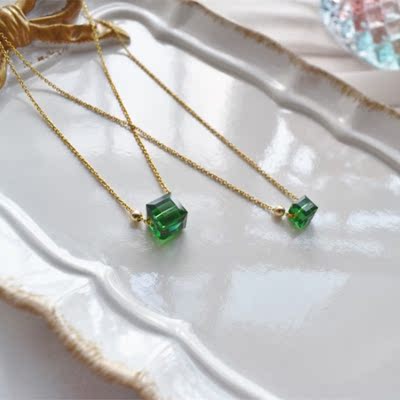 极光方糖施家奥地利水晶美国14k包金项链ins女生潮森系个性锁骨链