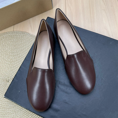 圆头简约一脚蹬平底懒人乐福鞋