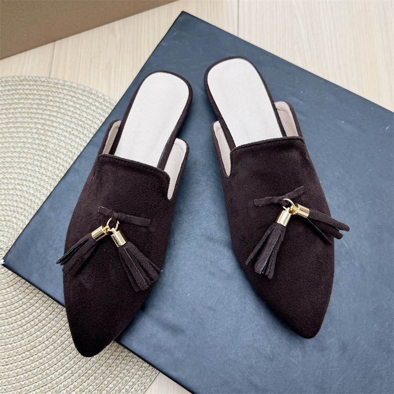 流苏半拖包头平底外穿穆勒鞋