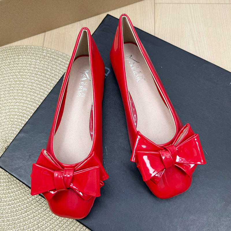 蝴蝶结浅口平底小红色单鞋女鞋子2026新款夏季婚鞋豆豆鞋孕妇瓢鞋,女鞋,浅口单鞋,淘宝优惠券,粉丝福利购,淘宝优惠卷