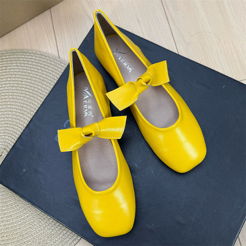 法式蝴蝶结浅口方头平底玛丽珍鞋