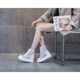 女鞋 欧洲站凉靴女夏季 小码 新款 313233 厚底中跟显脚小粗跟镂空网鞋