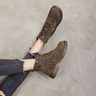 真皮磨砂马丁靴女2024秋冬厚底英伦风百搭加绒短靴 店主自留新款