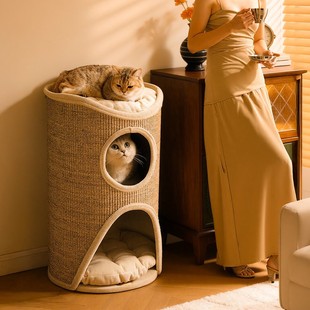 兽牌树洞猫窝冬季 安全感上下两层猫窝冬加厚冬日可拆洗 保暖封闭式