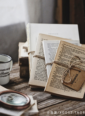 复古外文英文捆绑麻绳书页旧书页一捆一叠书页橱窗摆件陈列道具