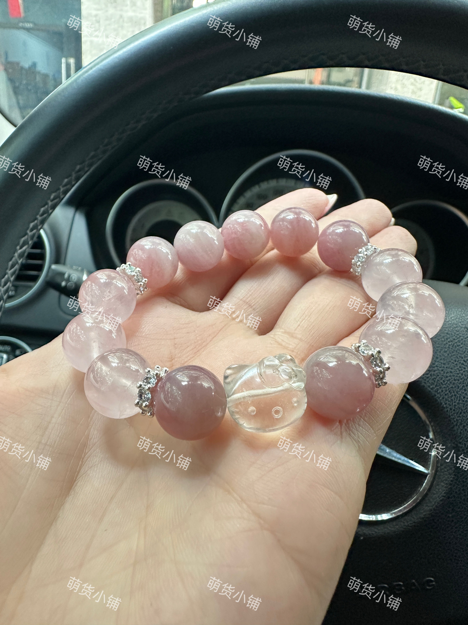 萌货小铺原创手作DIY白水晶kitty粉水晶手链手串1