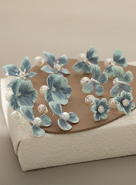 珐琅滴釉蓝色蝴蝶耳针女高级感时尚夏季耳饰花朵蚊香盘耳夹无耳洞