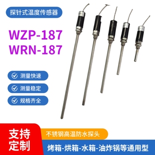 187不锈钢防水温度传感器探头Pt100铂热电阻KE型热电偶感温棒 WZP