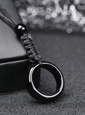 黑曜石指环锁骨链生日礼物吊坠