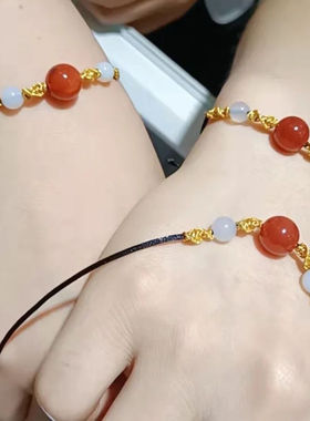 天然红玛瑙项链吊坠女红豆手链珠子锁骨链网红相思豆转运装饰颈链