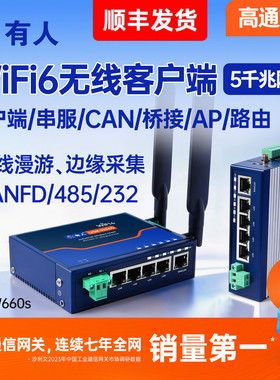 有人WiFi6无线客户端WIFI串口服务器千兆网口无线AP双频中继桥接漫游路由器交换机网桥485/232/CAN网关W660s