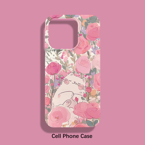 花丛中小猫 适用于iPhone15ProMax手机壳全包边硬壳苹果14PRO硅胶13防摔12Pro简约菲林11/XR/17PRO磨砂耐脏16