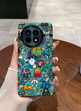 绿色涂鸦适用OnePlus  一加Ace5手机壳1+Ace5Pro菲林磨砂一加Ace5Pro硅胶防摔软壳二合一硬壳保护套新款简约