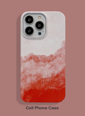 晕染红色适用苹果13手机壳iPhone14ProMax保护套苹果12菲林硬壳亮面磨砂11全包边半包XR/XSMAX小众简约女款15
