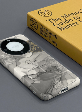 灰色水墨玫瑰适用华为Mate60手机壳Mate60Pro个性新款简约小众全包边硬壳菲林男女款可爱亮面保护壳套创意耐