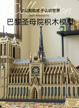 臻砖reobrix66016巴黎圣母院建筑积木欧洲街景模型拼装儿童玩具