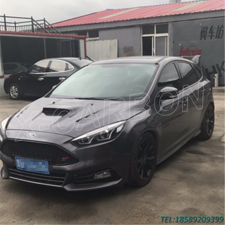 15-17款福特福克斯改装碳纤维开孔机盖 福克斯带进气孔碳纤引擎盖
