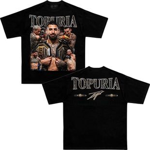 托普利亚T恤UFC印花美式高街含棉短袖拳击运动复古t恤帅气百搭ins