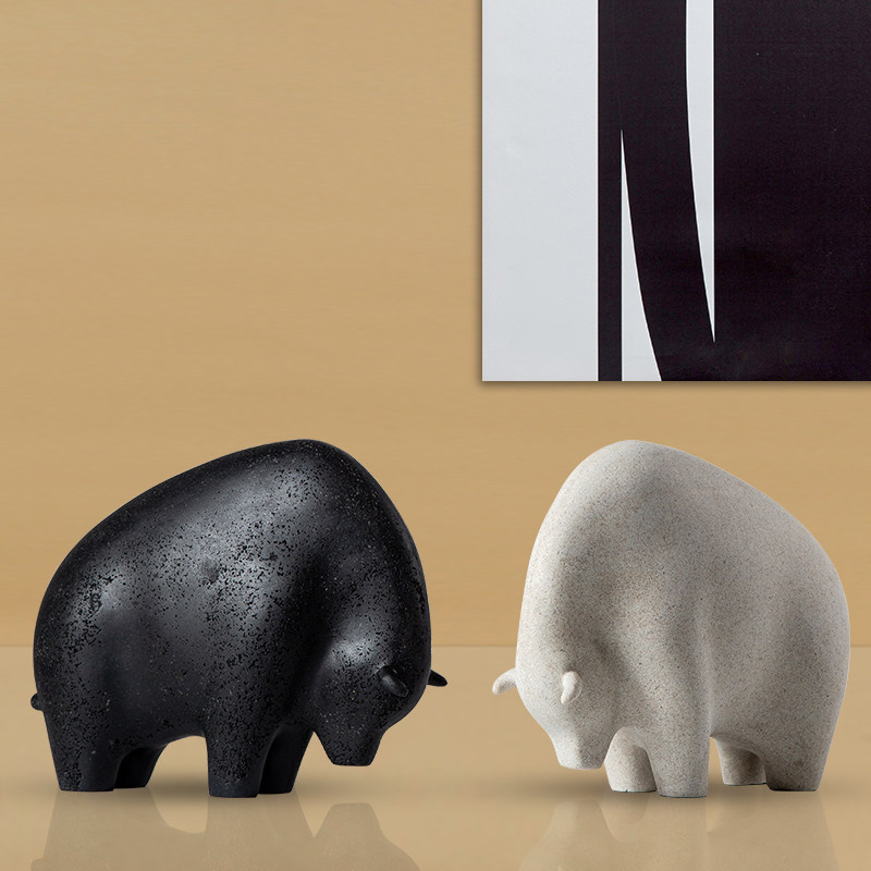 现代动物黑白生肖牛小摆件北欧客厅电视柜儿童房书柜桌面软装饰品