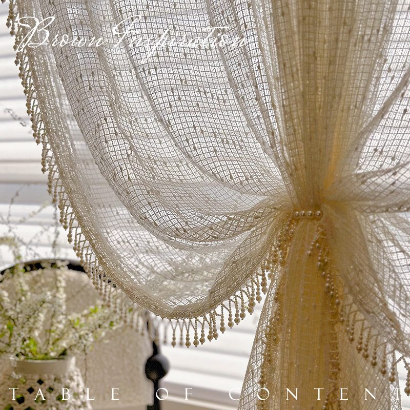 伊莎贝拉 法式浪漫奶油系复古珍珠花边仙女光泽感纱帘高级感窗帘