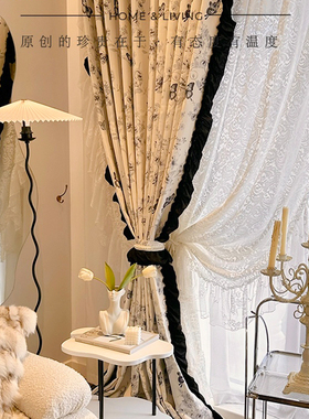 庄生晓梦‘蝴蝶翩翩 轻法式复古浪漫蕾丝美式雪尼尔提花遮光窗帘