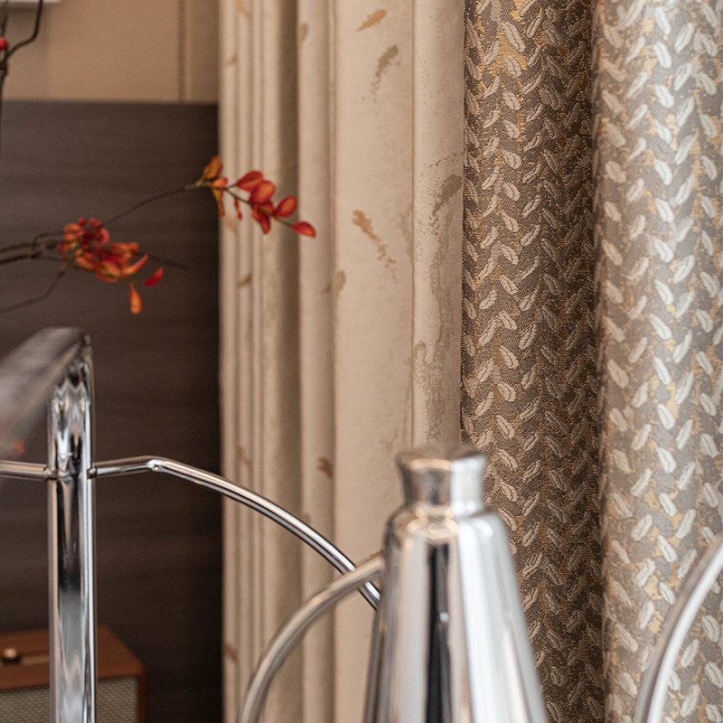 高精密肌理提花麦穗轻奢现代米色中式美式浮雕定制客厅卧室窗帘