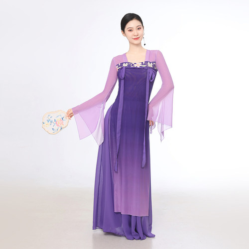 古典舞演出服女汉唐身韵渐变色纱衣唐风襦裙汉服国风练功服舞台装