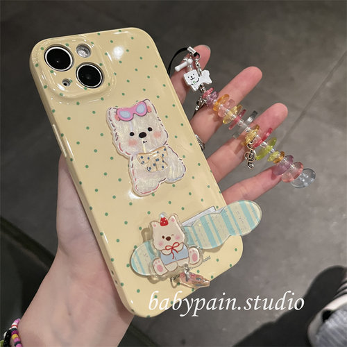 babypain 糯叽叽可爱波点西高地狗狗适用iPhone17promax手机壳苹果15折叠支架14pro少女心保护套13新款16pro