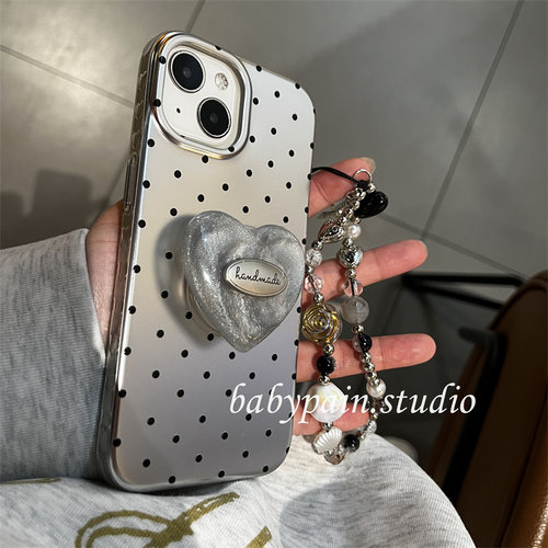 babypain韩国ins小众设计款银色波点适用iPhone17promax手机壳苹果15灰色爱心支架14pro甜酷风16简约保护套15