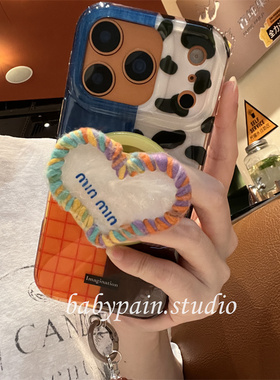 babypain ins秋冬复古牛奶纹格纹拼接适用iPhone17promax手机壳苹果16pro毛线磁吸支架15pro链条14pro新款13