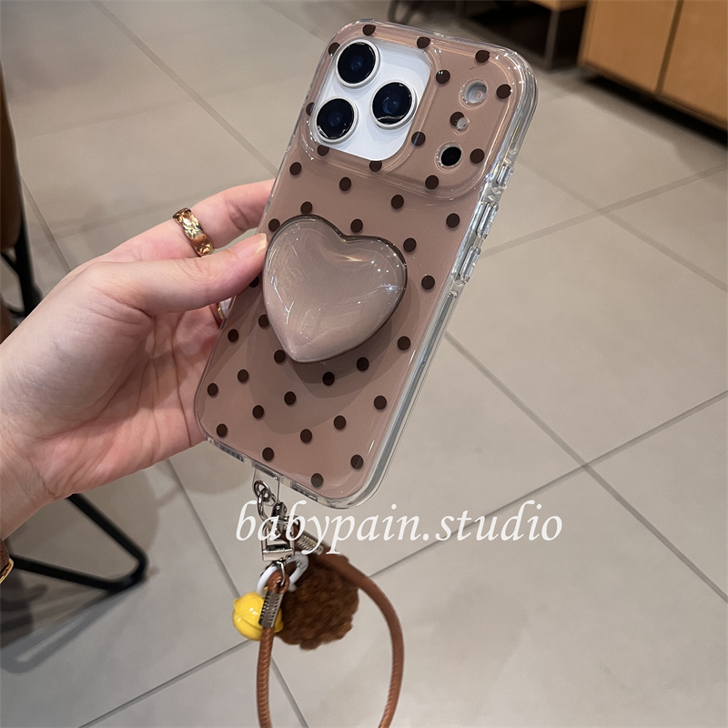 babypain秋冬ins风复古栗子棕色波点适用iPhone17promax手机壳苹果16pro棕爱心支架15pro毛球挂绳14pro简约13