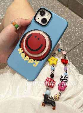 babypain ins风夏日小清新蓝色复古红色笑脸适用iPhone16promax手机壳苹果15pro菲林硬壳保护套14pro情侣13女