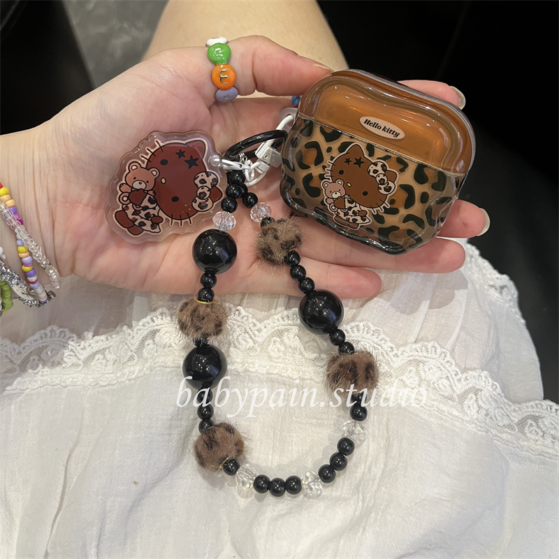 babypain 秋冬复古ins风豹纹猫咪适用airpods4耳机壳airpods3硅胶耳机保护套pro2毛球链条AirPodspro3新款