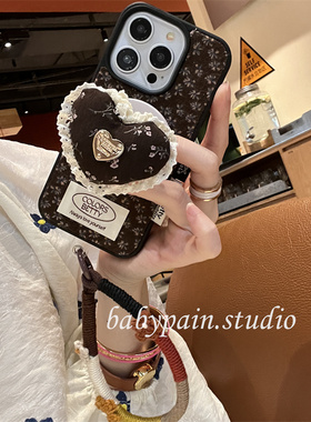 babypain ins秋冬复古碎花爱心抱枕磁吸支架适用iPhone17promax手机壳苹果16pro花朵链条15pro气质14新款13