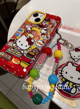 babypain韩系ins风可爱少女心复古红色卡通猫咪磁吸支架适用iPhone16promax手机壳15pro保护套14pro防摔13pro