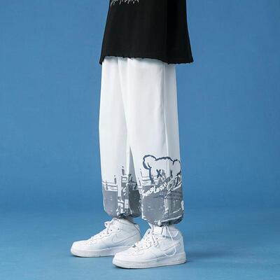 运动宽直筒松束脚夏天男生休闲裤