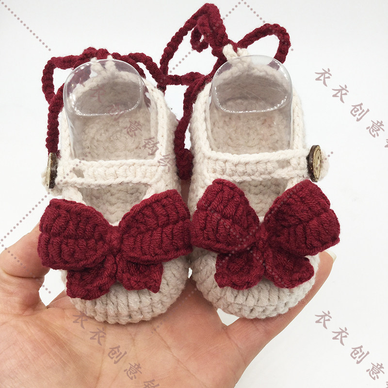 毛线鞋子婴儿成品婴儿钩织鞋搭扣小孩毛线鞋宝宝针织鞋婴儿毛线鞋