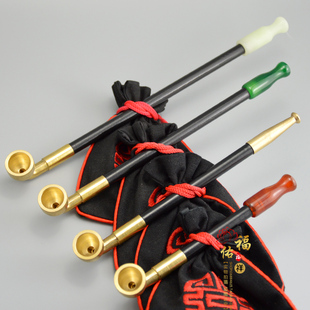 传统烟丝烟斗烟草专用具 黄铜旱烟袋锅子手工实木烟杆男士 男士 老式