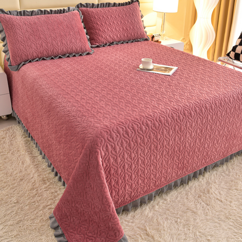 加绒加厚牛奶绒床盖三件套